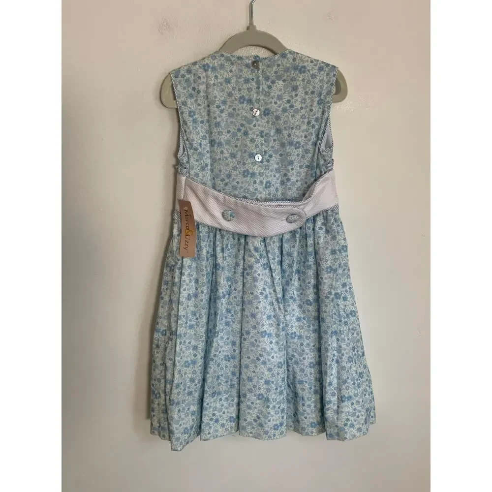 Marco & Lizzy Girls Blue‎ Floral Carly Sleeveless Dress - Embroidery on Waist